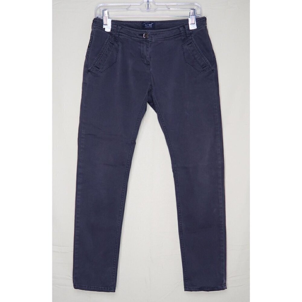 Armani Jeans Skinny Velvet Pants Low Rise Black Soft Embellished Stitch Size 26